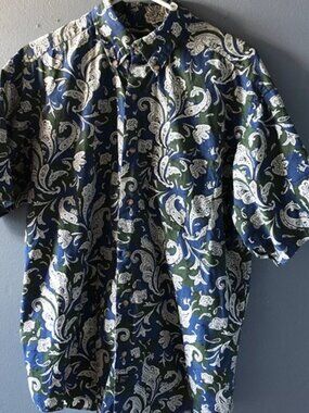 Vintage The Arrow Co. 100% Cotton Men's Short Sleeve Button Up Large Green/Blue